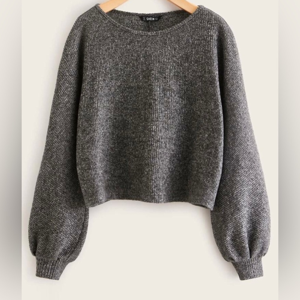 Rib-knit gray top